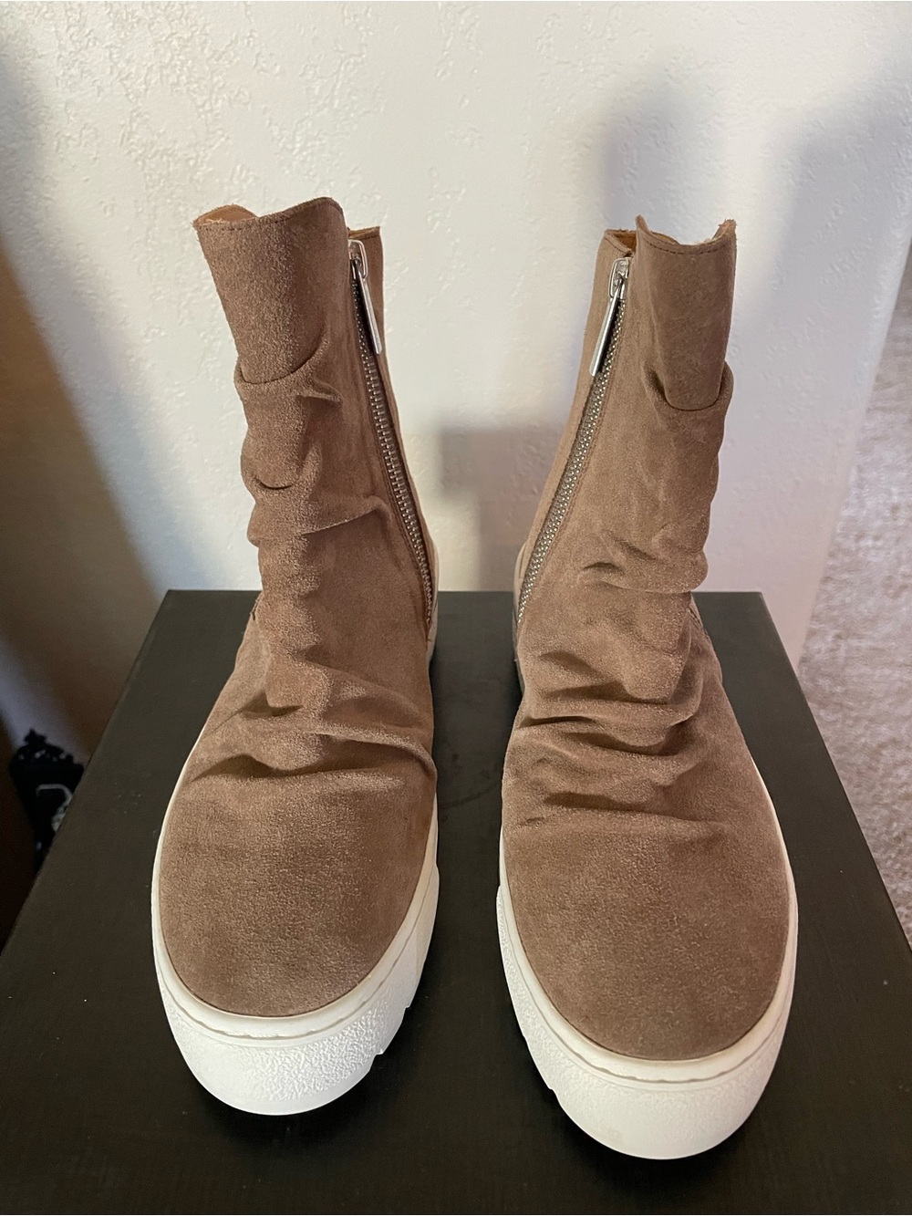 J Slides Brown Suede Zip-side Platform Boots NWOT